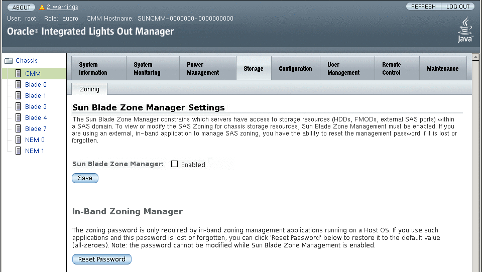 SAS の「Zoning」サブタブを示す図。