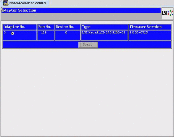 LSI MegaRAID WebBIOS 구성 유틸리티를 보여 주는 그림