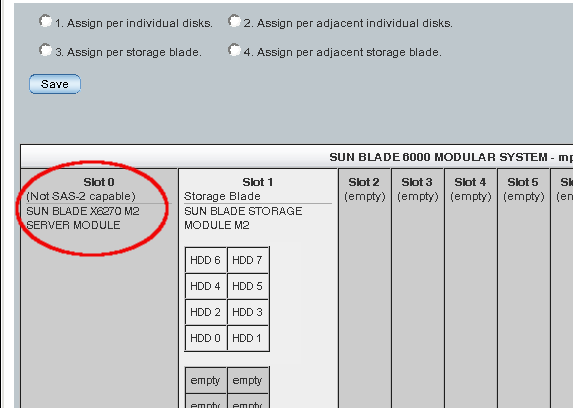 image:Graphic showing server module that is non-SAS-2 capable.