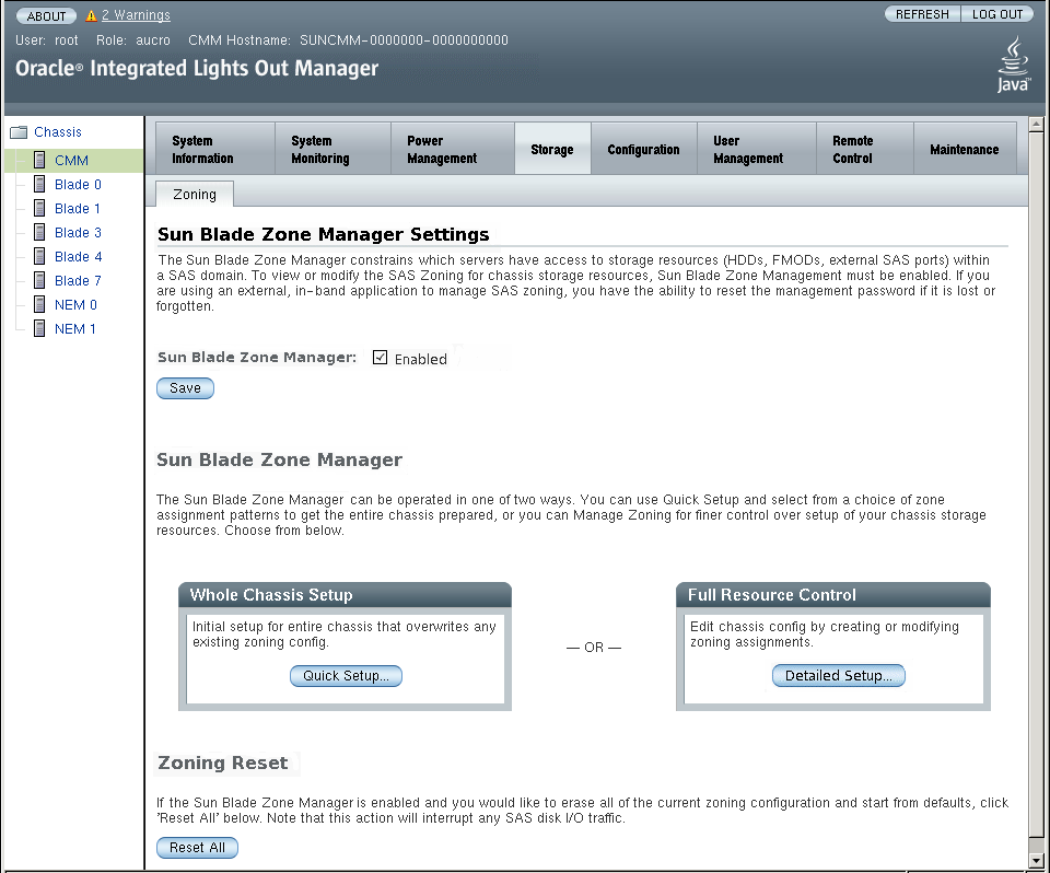 image:Graphic showing Sun Blade Zoning Manager options.