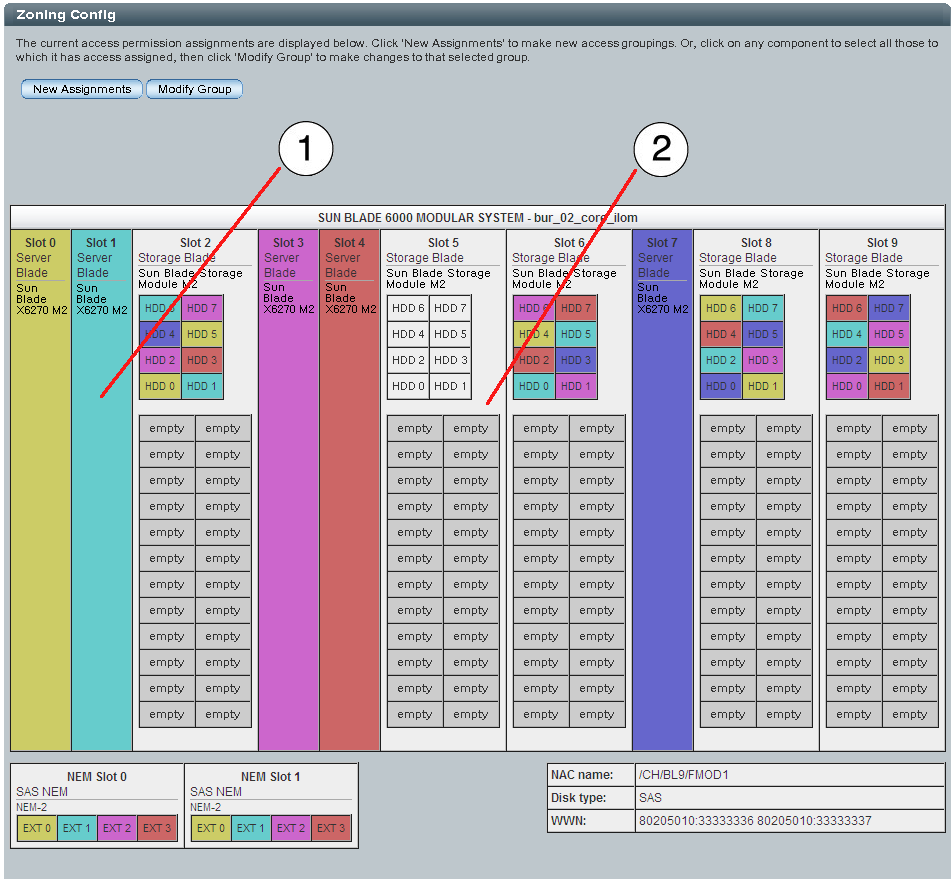 image:Graphic showing existing zoning configuration with unassigned storage.