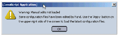 Warning message popup dialog. Button is OK.