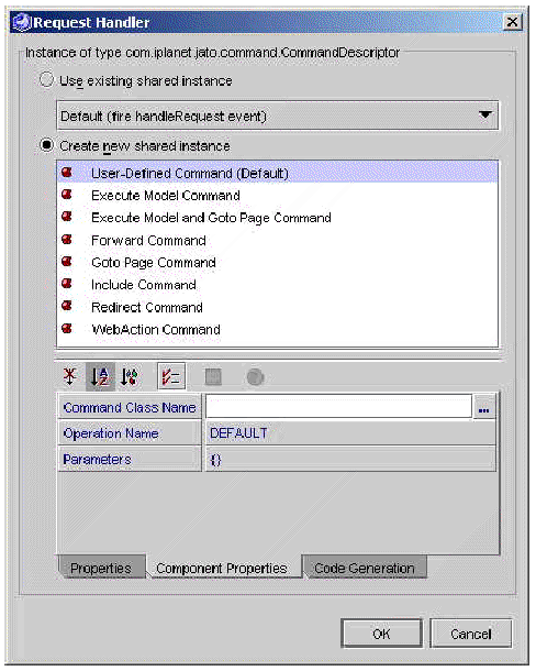 This figure shows the Command Class Name property selected within the Component Properties tab. 