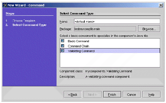 This figure shows the Select Command Type panel of the New Command wizard. 