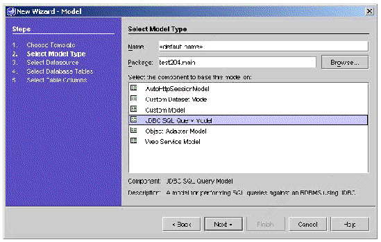 This figure shows the Extensible Component Browser of the New Model Wizard. 