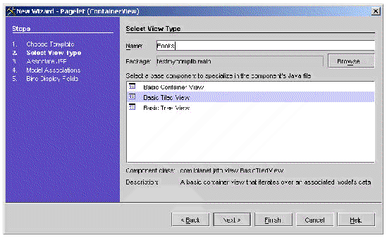 This figure shows the Select View Type panel of the New ContainerView wizard. 