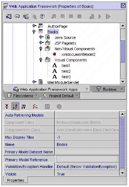 This figure shows the Books TiledView Explorer node and its property sheet. 