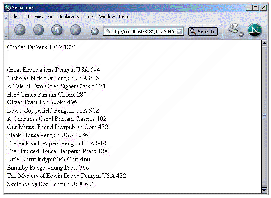 This figure shows the contents of the AuthorPage.jsp in a browser. 