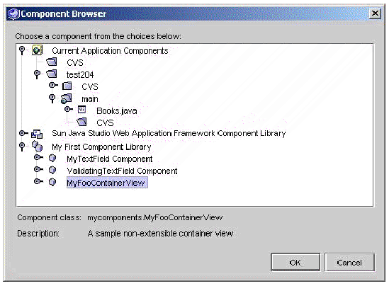This figure shows the non-extensible Model component browser. This figure shows the non-extensible ContainerView component browser. This figure shows the non-extensible Command component browser. 