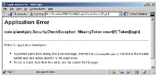 This figure shows the "Application Error" message, which actually indicates that the SecureViewBean security model has worked as intended. 