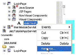 This figure shows a static text visual component that has been added to the Visual Components node in the Explorer.