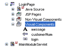 This figure shows three display fields under the View Components node of the LoginViewBean.