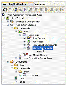 This figure shows the Visual Components node in the Web Application Framework Explorer.