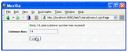 This figure shows the login page with a failed-login message.