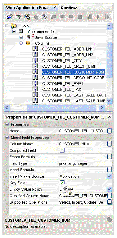This figure shows the Key Field property, with the value True selected. 