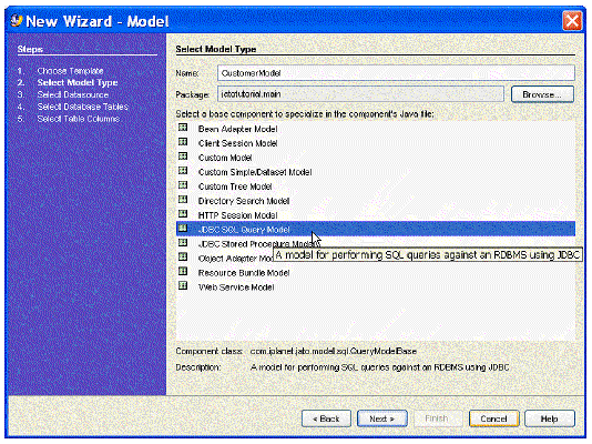 This figure shows the Select Model Type panel of the New Model Wizard. 
