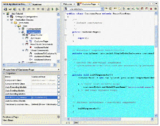 The left side of the figure shows the CustomerPage object in the main module. The right side of the figure shows the code that was created.