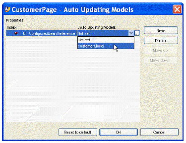 This figure shows the Auto Updating Models custom editor.