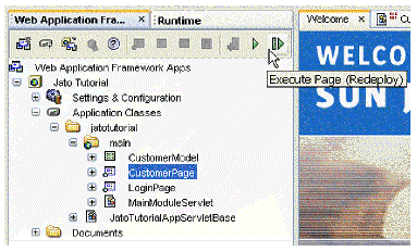 This figure shows the Execute (Redeploy) button of the Web Application Framework toolbar.