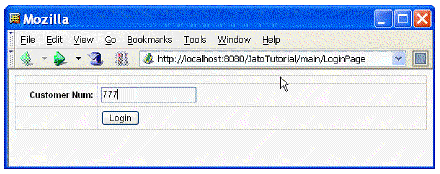 This figure shows the default browser and the field where you enter a valid customer number. In this case, 777 has been entered.