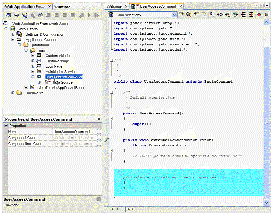 The left side of the figure shows the UserAccessCommand component. The right side of the figure shows the code.