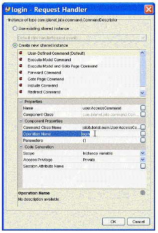 This figure shows the Operation Name entry to update from DEFAULT to login.