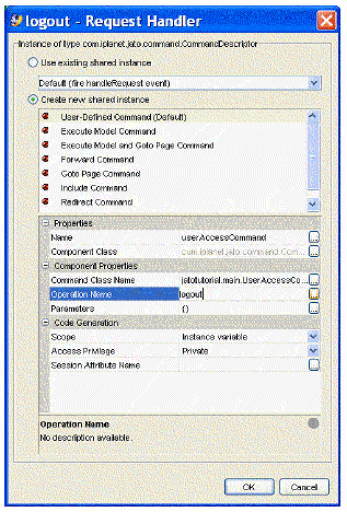 This figure shows the Operation Name that has been changed from DEFAULT to logout.