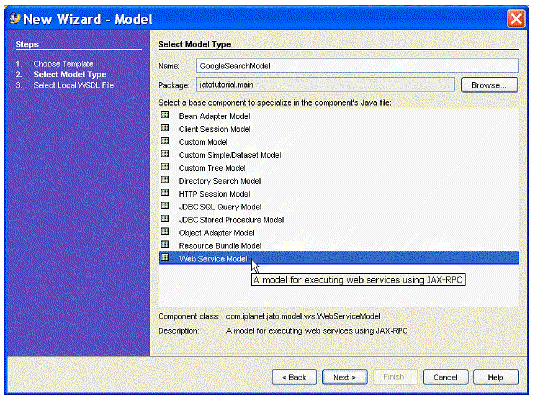 This figure shows the Select Model Type panel of the New Model Wizard.