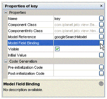 This figure shows the Model Field Binding property option.