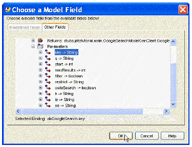 This figure shows the Choose a Model Field editor.