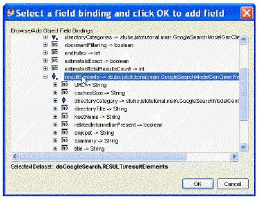 This figure shows Web Service Field Bindings editor.