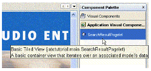 This figure shows an alternate way of adding pagelet component using the Component Palette.
