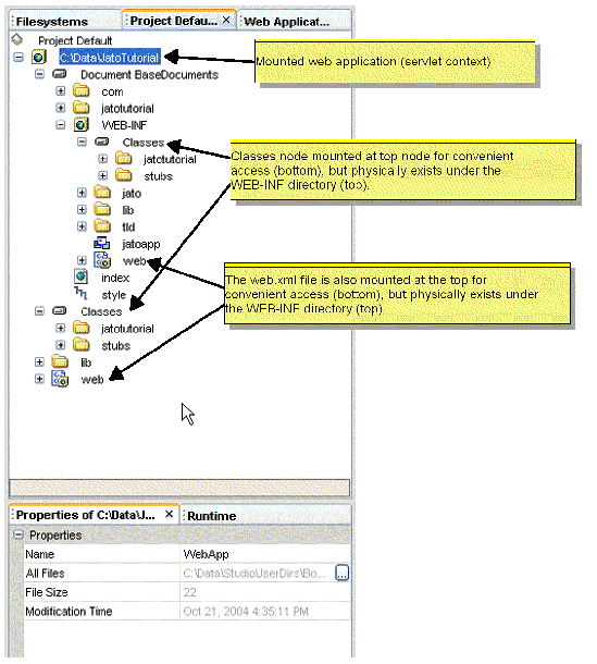This figure shows the Project window with a logical (flattened) view of a Web application's directory structure.