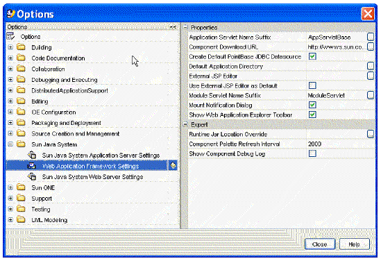 This figure shows the IDE's Options window.