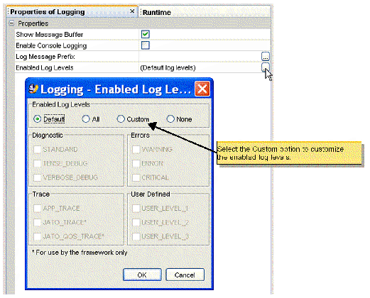 This figure shows the Enabled Log Level Property Editor.