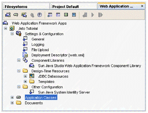 This figure shows the Settings & Configuration node in the IDE's Web Apps window.