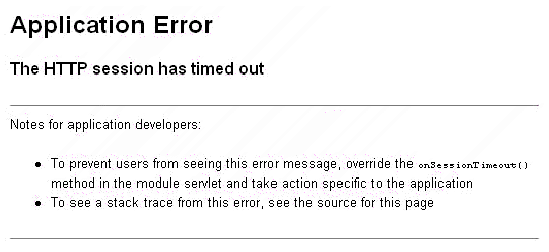 This figure shows the friendly HTTP session timeout message displayed in the browser.