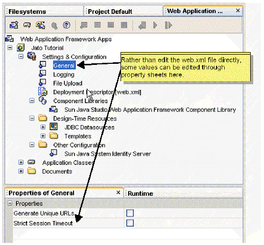 This figure shows the Strict Session Timeout property setting.