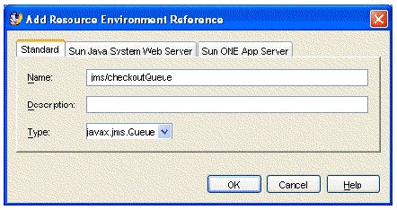 Screenshot of the web module node's Add Resource Environment Reference dialog.