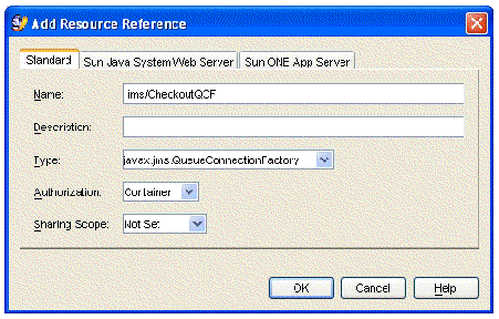 Screenshot of the web module's Add Resource Reference dialog.