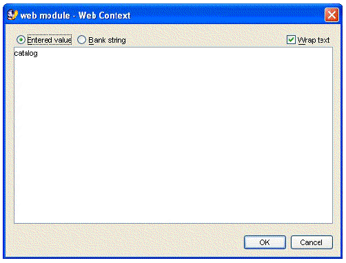 Screenshot of Property sheet for the catalog web module. The Web Context field has the value catalog. Screenshot of Property sheet for the catalog web module. The Web Context field has the value catalog.