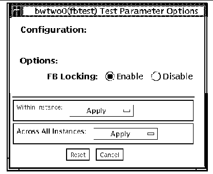 Screenshot of the fbtest Test Parameter Options dialog box.
