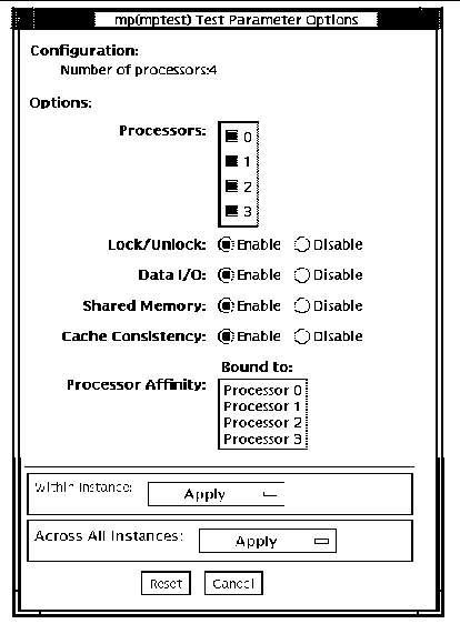 Screenshot of the mptest Test Parameter Options dialog box.