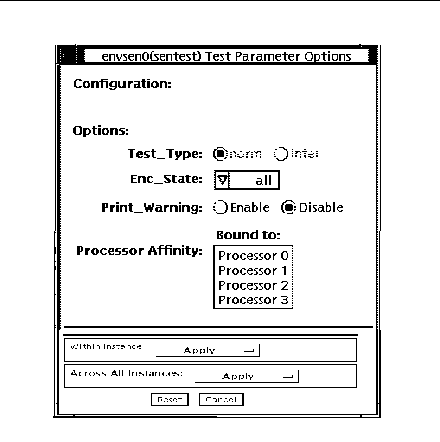 Screenshot of the sentest Test Parameter Options dialog box.