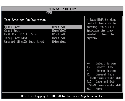 Graphic showing BIOS Setup Utility: Boot -settings configuration