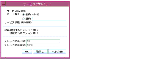 ��Service Properties (�����ӥ��ץ��ѥƥ���)�ץ������������ܥ���Ϻ����鱦�ء���OK�ס���Cancel (��ä�)�ס���Help (�إ��)�פν���¤�Ǥ��ޤ���