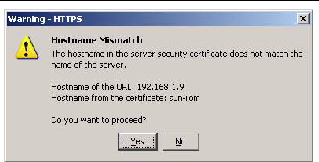 Screenshot of Hostname Mismatch dialog box