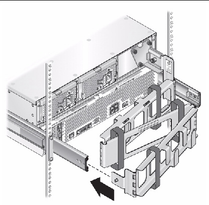 Graphic showing back panel and installing the left side of the CMA bracket.