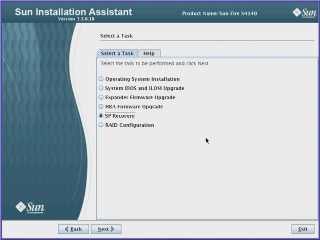 Graphic showing SP Recovery task selected.