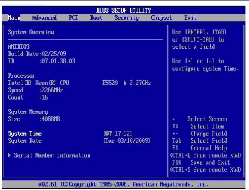 Figure showing BIOS Setup Utility: Main -system overview.